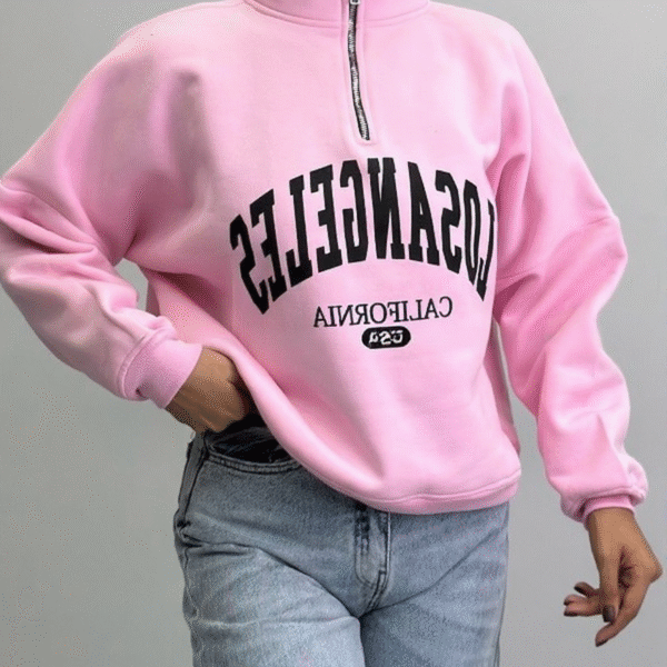 هودی نیم زیپ LA دورس پنبه  - سایز فری