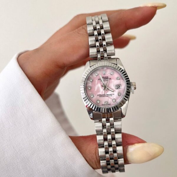 ساعت رولکس زنانه مدل DateJust صفحه صورتی بند استیل ضد آب
