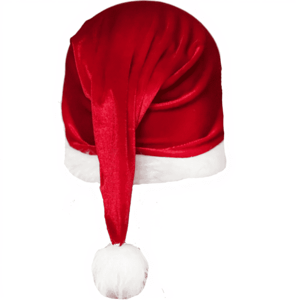 کلاه بابانوئل قرمز و سفید با روبان ساتن، نماد جشن‌های کریسمس و سال نو، مناسب استایل festive و شیک در مراسم‌های تعطیلات، نمایشگاه‌ها و مهمانی‌های زمستانی.