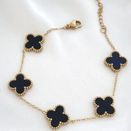 دستبند زنانه طرح ونکلیف با کاسه استیل رنگ مشکی