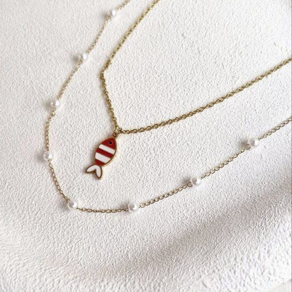 گردنبند زنانه دولاین ماهی و مروارید