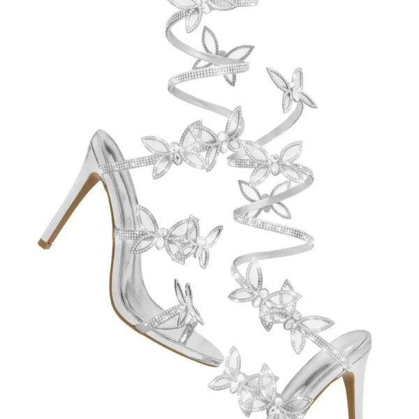 کفش پاشنه نازک پروانه نقره ای